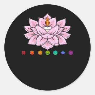 Sticker Rond Spirituel Zen Lotus Fleur Chakras Aligné Yoga Lo