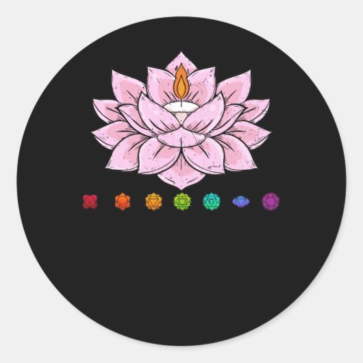 Sticker Rond Spirituel Zen Lotus Fleur Chakras Aligné Yoga Lo (Devant)