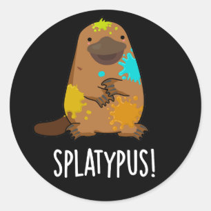 Sticker Rond Splatypus Funky Animal Platypus Pun Dark BG
