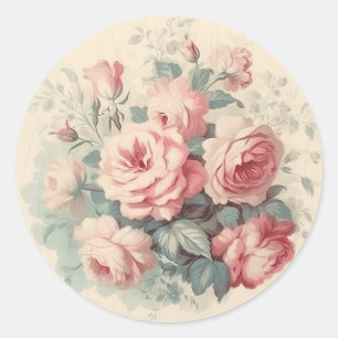 Sticker Rond Splendeur Rose Patinée Shabby Chic