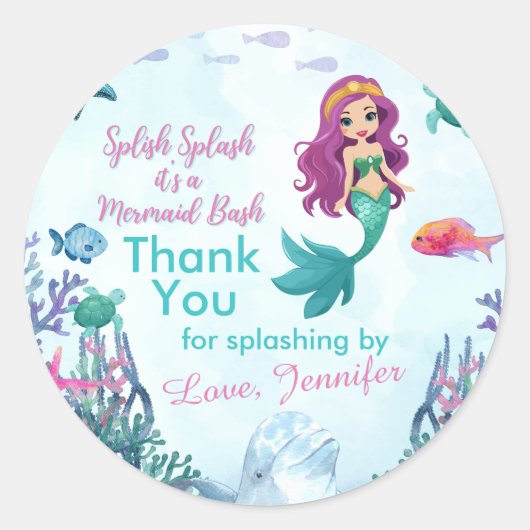 Sticker Rond Splish Splash Purple Mermaid Bash Merci (Devant)