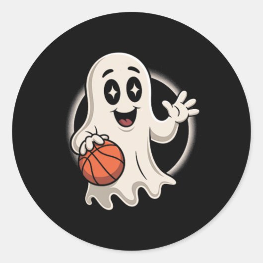 Sticker Rond Spooky Ghost Playing Sketll Retro Halloween Costum (Devant)