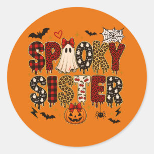 Sticker Rond Spooky Sister Halloween Imprimé Léopard Mix