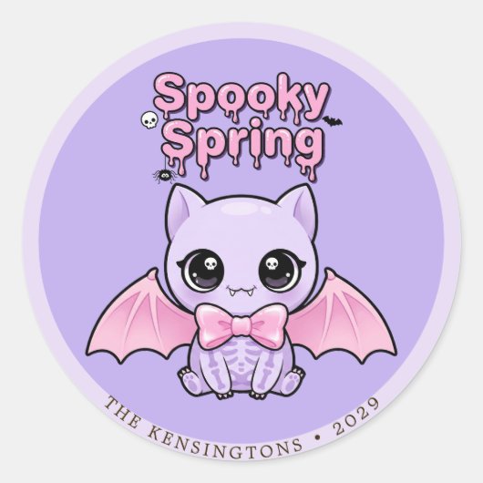 Sticker Rond Spooky Spring Bat Lavender Pastel Goth Round (Devant)
