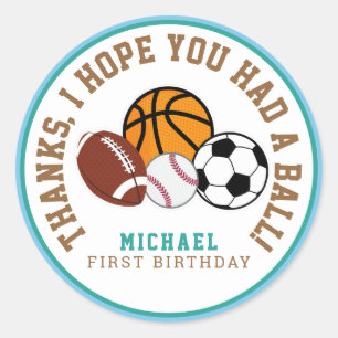 Sticker Rond Sport All Star Party Merci Favor Tag