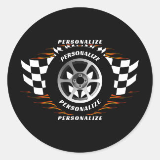 Sticker Rond Sport Voiture Racing Personnaliser À damiers Drape