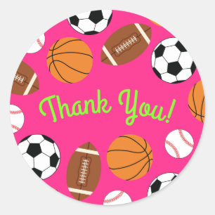 Sticker Rond Sports Anniversaire Fête Enfants Cute Rose Girls