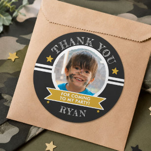 Sticker Rond Sports Enfants Photo Anniversaire Remerciement