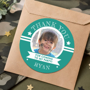 Sticker Rond Sports Enfants Photo Anniversaire Remerciement