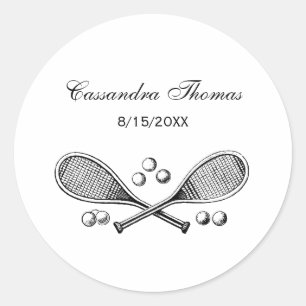 Sticker Rond Sports Vintage Croisé Tennis Racquet Tennis Balls
