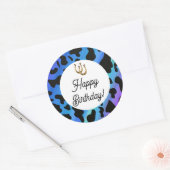 Sticker Rond Spots de vache bleu et noir Anniversaire (Enveloppe)