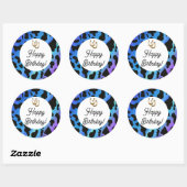 Sticker Rond Spots de vache bleu et noir Anniversaire (Feuille)