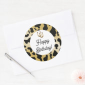 Sticker Rond Spots de vache dorée et noire Anniversaire (Enveloppe)