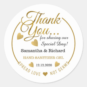 Sticker Rond Spread Love Hand Sanitizer Gold Thank You Favor