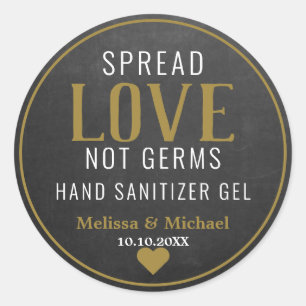 Sticker Rond Spread Love Hand Sanitizer Mariage Gold Chalkboard