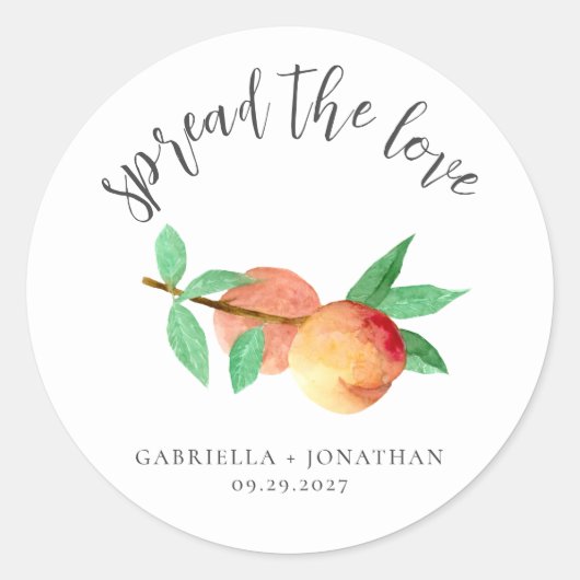 Sticker Rond Spread The Love Peach Jam Wedding Favor (Devant)