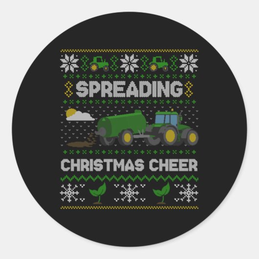 Sticker Rond Spreading Christmas Cheer Farming Tractor Ugly Swe (Devant)