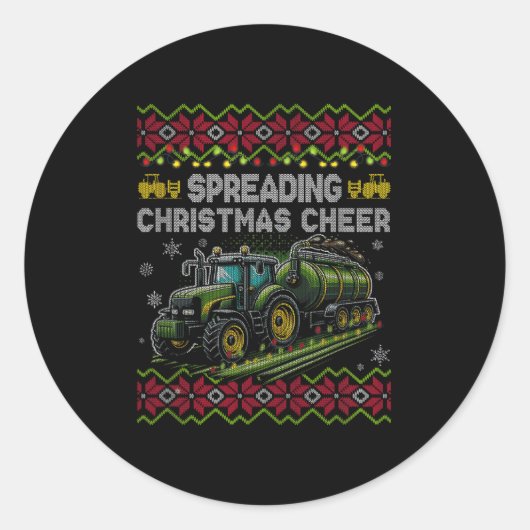 Sticker Rond Spreading Christmas Cheer Farming Tractor Ugly Swe (Devant)