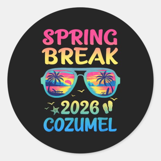 Sticker Rond Spring Break Cozumel 2026 Vacation Trip Sungles (Devant)
