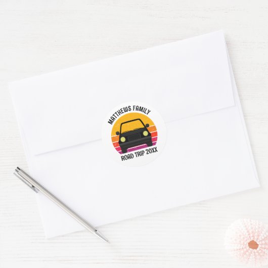 Sticker Rond Spring Break Road Trip Sunset Customized (Enveloppe)