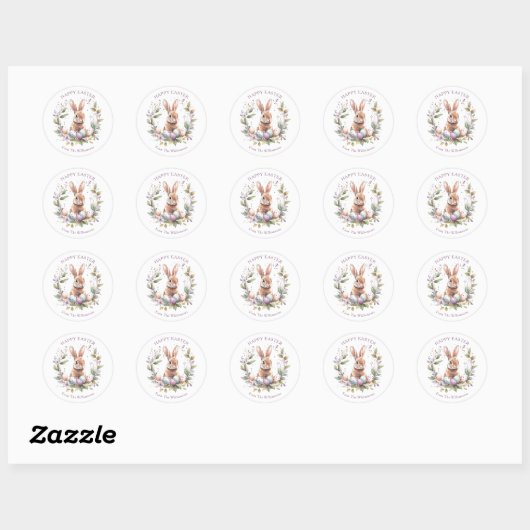Sticker Rond Spring Bunny Easter Eggs Wreath Personalized (Feuille)