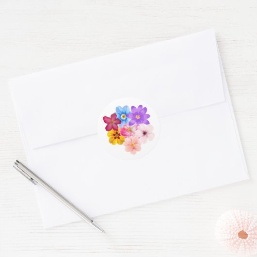 Sticker Rond Spring Harmony - Mixed Watercolor Flower Bouquet (Enveloppe)