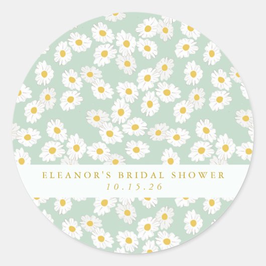 Sticker Rond Spring Pastel Sage Daisies Fête des mariées sur me (Devant)