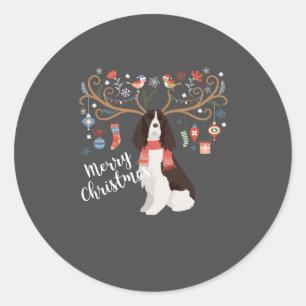 Sticker Rond Springer anglais espagnol renne de Noël chien