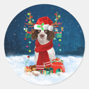 Sticker Rond Springer anglais Spaniel chien avec cadeaux de Noë