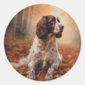 Sticker Rond Springer Spaniel à l'automne Feuilles automne Insp (Devant)