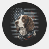 Sticker Rond Springer Spaniel Chien Drapeau Américain (Devant)