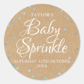Sticker Rond Sprinkle Fête de Naissance Cœurs Bleus Kraft Rusti (Devant)