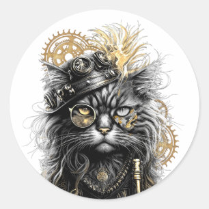 Sticker Rond Spunky Paws Le Chat Steampunk Funky