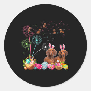 Sticker Rond Squad Couple de Pâques Bunny Dachshunds Dandelions