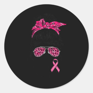 Sticker Rond Squad Messy Bun Pink Warrier Cancer du sein