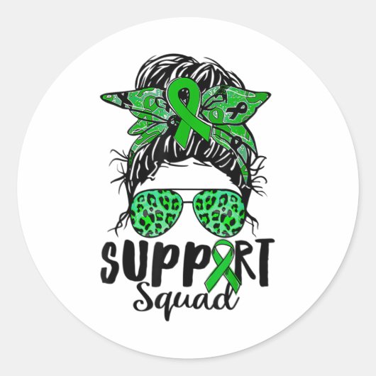 Sticker Rond Squad Messy Bun Warrier Green Mental Health Proble (Devant)