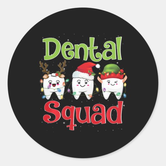 Sticker Rond Squad Tooth Christmas Tshirt Dental Assistant Cade (Devant)