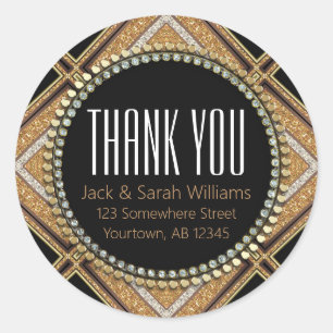 Sticker Rond Squaza-D Art Déco Gold Merci noir rond