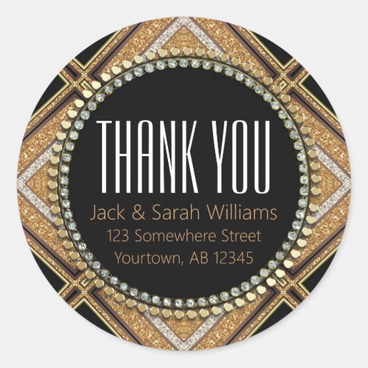 Sticker Rond Squaza-D Art Déco Gold Merci noir rond (Devant)