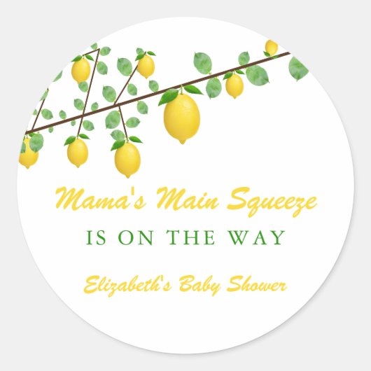Sticker Rond Squeeze Lemon principal Baby shower neutre pour le (Devant)