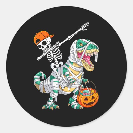 Sticker Rond Squelette à cheval dansant Dab Dinosaure T Rex Hal (Devant)