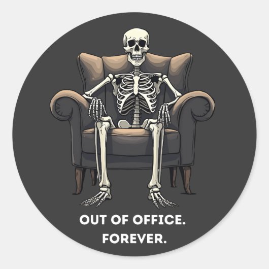 Sticker Rond Squelette, absent du bureau (Devant)