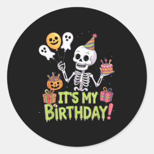 Sticker Rond Squelette Anniversaire Drôle Joyeux Halloween Anni
