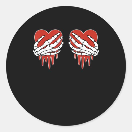 Sticker Rond Squelette anti-Valentin mains coeur Goth (Devant)