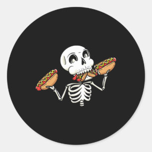 Sticker Rond Squelette Avec Chiens Chauds Halloween Hotdog Love