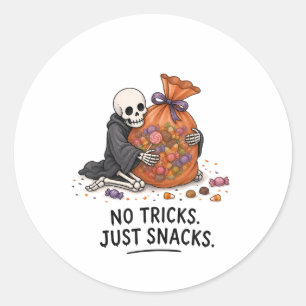 Sticker Rond Squelette avec sac de bonbons Illustration drôle d
