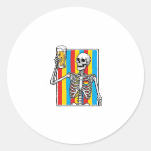 Sticker Rond Squelette Bière Arc-en-ciel Vintage Gravure T-Shir