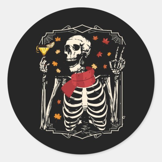 Sticker Rond Squelette Boire Margarita Cocktail Automne Hallowe (Devant)