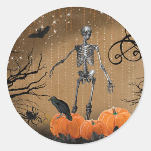 Sticker Rond Squelette Citrouille d'Halloween
