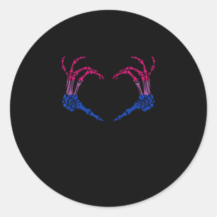 Sticker Rond Squelette Coeur Bisexuel Lgbt-Q Pride Crâne Main